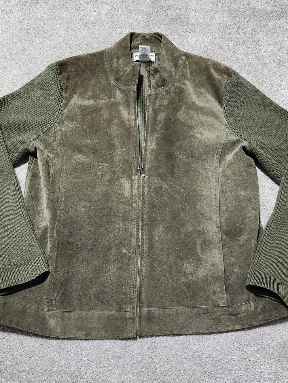 Pendleton Leather & Merino Wool Womens  Short Jacket Size Large Zip Up Green